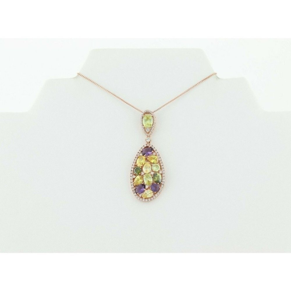 Rose Gold over Sterling Silver Multi Stone CZ Necklace 18 inch chain 1 mm wide - Picture 6 of 8